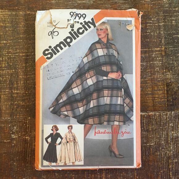 VTG Simplicity Sewing Pattern 9799 Dress Unlined Cape Pauline Trigere 12 UNCUT - Picture 1 of 3